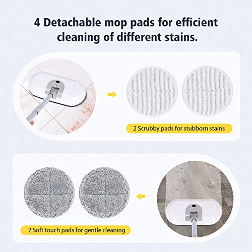Homitt Electric Mop Floor Spin Scrubber, Cordless Power Spray Floor Mop with Adjustable Handle and 4 Replaceable Microfiber Mop Pads for Cleaning Hardwood Floor and Tile