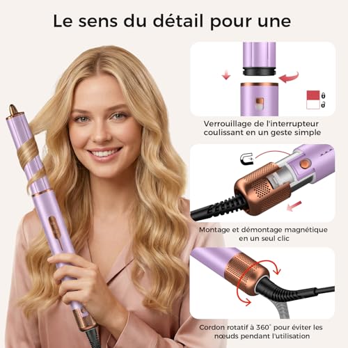 Cwexi Air Styler 7 en 1, avec 2 Tailles de Boucleur Automatique, Brosse Soufflante, Brosse Lissante, Sèche-Cheveux Ionique,1700W, avec Boîtier en Cuir, Set Complet Idéal pour Voyage et Cadeau
