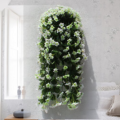 Colorfulife 1pcs Artificial Lifelike Silk 29" Violet Orchid Ivy Hang Flower Vine Rattan Cane Garland Wall Hanging Plant Wedding Party Home Garden Room Balcony Decoration,7 Colors (White)