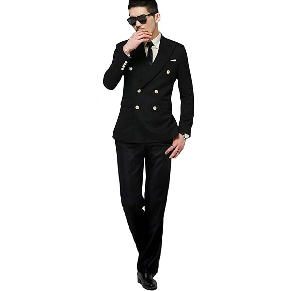 QZI Men's Two Piece Classic Fit Office Double Breasted Suit Jacket