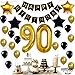 Gold 90 Birthday Party Decorations Set - Large, 40 Inch | Black and Gold Mylar Star Balloons with Happy 90th Birthday Banner | Black 90th Birthday Party Supplies | 90 Year Old Birthday Decorations Kit