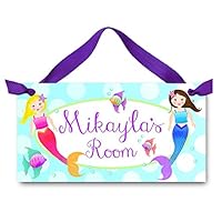 Toad and Lily Kids Door Sign Mermaids Girls Ocean Bedroom Nursery Personalized Name DS0033