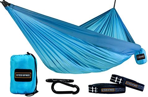 OUTDOOR ANYWHERE Double Camping Hammock - 15 Loop 9 FT Adjustable Suspension Tree Straps - Lightweight 210T Nylon Hammock for Backpacking - Extra Large 111" (L) x 73" (W) - Supports up to 600 lbs