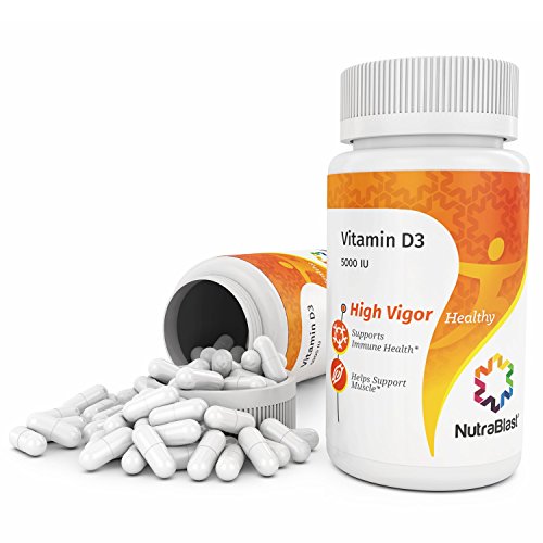 NutraBlast Vitamin D3 5000IU High Potency Cholecalciferol - Non-GMO - Supports Heart, Brain, Skeletal, Bone and Immune Health - Made in USA (90 Veggie Capsules) NutraBlast Vitamin D3 5000IU High Potency Cholecalciferol - Non-GMO - Supports Heart, Brain, Skeletal, Bone and Immune Health - Made in USA (90 Veggie Capsules)