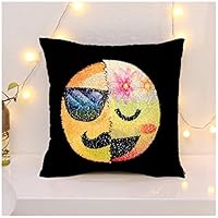 Emoji Mermaid Sequin Pillowcases - Funny Cushion Cover Changeable Face Pillowcases Decorative Pillowcase for Sofa Home Decor 16 X 16"