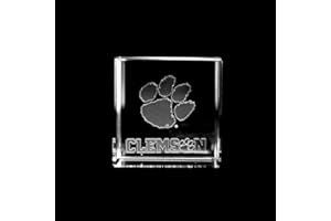 Fan Frenzy Gifts Optical Crystal Cube Officially Licensed Glass Cube Decoration with Laser-Engraved Logo | 60x60x60mm Home Office Decor & Paperweight, (Clemson University)
