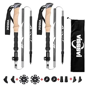 VISSSVI Wandelstokken trekkingstokken 7075 aluminium wandelstok verstelbaar 110-130 cm en klemsluiting met rubberen…