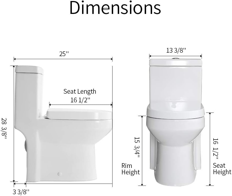 HOROW HWMT-8733S Small Toilet 25" Long x 13.4" Wide x 28.4" High 1-Piece Short Compact Bathroom Tiny Mini Commode Water Closet Dual Flush Concealed Trapway - - 