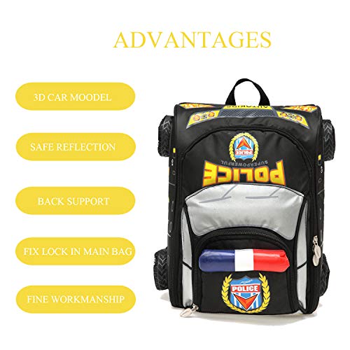 RUNALP 3D Police Car AUDI Q5 Style Backpack, Lightweight and Waterproof, Bag for Toddlers and Kids, Black