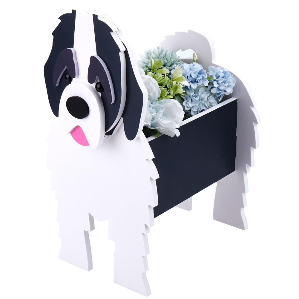 CREATCABIN Newfoundland Dog Planter Plant Pots Pet Animal Shaped Planter Pots Flower Garden Planter Pot Plant Storage Container PVC for Indoor Outdoor Garden Plants DIY Decoration Gifts 13.19x8.66Inch