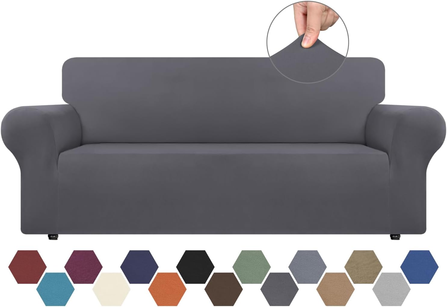Slipcovers - CWK Stretch Couch Covers for 3 Cushion Couch Sofa Spandex Non-Slip Soft Couch Sofa Cover Slipcovers,Furniture Protector with Non Skid Foam and Elastic Bottom for Kids,Dogs(Large,Dark Grey)