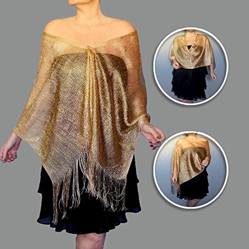Plus Size Gold Wrap Shawl Fancy Women's Flapper Costume Attire By ZiiCi