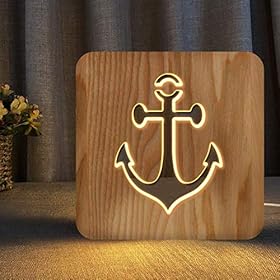 LECO TECH Sailing Boat Anchor Wooden Carving Night Light Warm White LED Bedside Table Lamp for Home Room Party Decoration, Creative Nautical Gifts for Men Women Friends Ocean Lovers 5107Kv3OowL