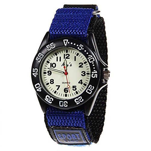 Kids Children Velcro Nylon Strap Luminous Outdoor Sports Analog Display Watch for Boys Girls Blue