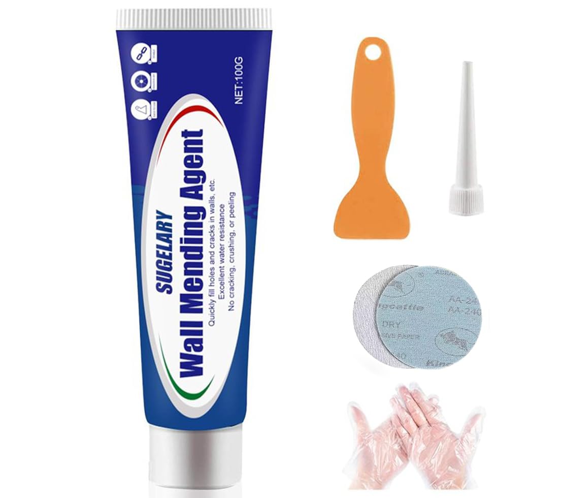Sugelary Wall Repair Cream, Waterproof Wall Mending Agent, Quick Drying Wall Repair Paste Kit Effectively Repair Wall Scratches, Nail Holes, Cracks, Graffiti, Renovation Solutions