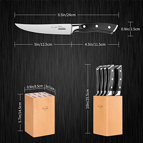 SKY LIGHT Steak Knife Set, 4.5 inch Non Serrated Steak Knife Set of 8, Kitchen Premium Table