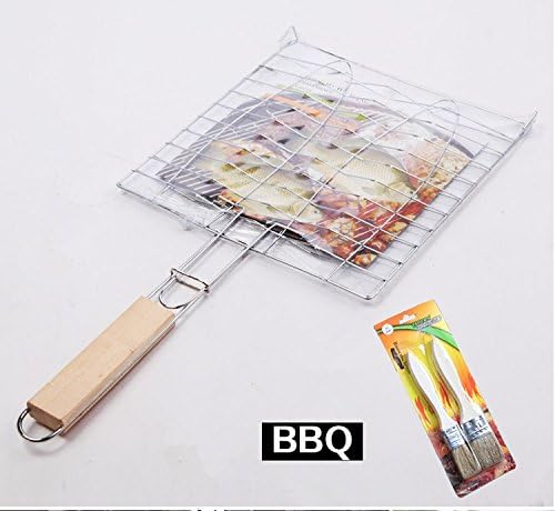 Brand new wooden handle fish clip stainless steel barbecue grill net barbecue tools Accessories folder folder grilled fish nets barbecue grill clip