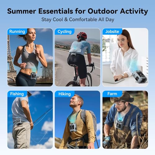 Portable Waist Clip Fan 12000mAh Rechargeable, 6 Speeds 16000RPM Strong Airflow Personal Fans with Max 30H Working Time, Hands-Free Hanging Neck Fan, Wearable Belt Fans for Outdoor/Jobsite - Grey
