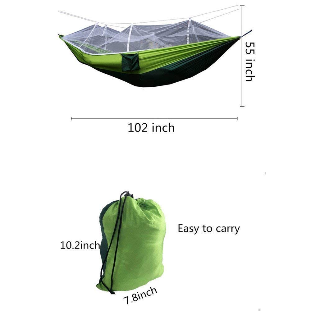 Likorlove Camping Hammock with Mosquito Net, Lightweight & Comfortable Supports Up Max 600Lbs Nylon Portable Parachute Easy to Set up Hammock for Camping Backpacking Travel Beach Yard,Green