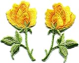 Yellow roses pair flowers floral retro boho hippie embroidered appliques iron-ons patches