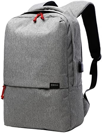 Gavarnie Business Water Resistant Canvas Laptop Backpack with USB Charging Port Hiking Daypacks Macbook Computer Bag With Laptop Compartment Fits Under 17inch Laptop and Notebook,Grey