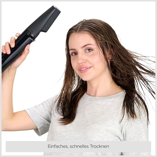 Dry, Straighten and Style - Rotierende Warmluftbürste, 1000W Ionen Rundbürstenföhn mit 4 Aufsätzen zum Föhnen, Glätten, Volumen kreieren, Schwarz, AS200E