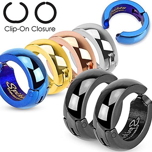 U2U Jewelry Pair of 316L Surgical Stainless Steel IP Hoop Non-Piercing Clip On Earrings For Men Women