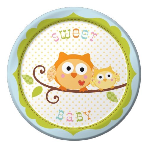 Toy / Game Creative Converting Happi Tree Sweet Baby Boy Owl Themed Small Round Dessert Plates, 8 Count