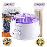 Waxing Kit Temperature Control Wax Warmer Hair Removal Electric Hot heater, Rapid Melting Pot with 10.5 oz Flavor Hard Wax Beans and 20 Pack Wax Applicator