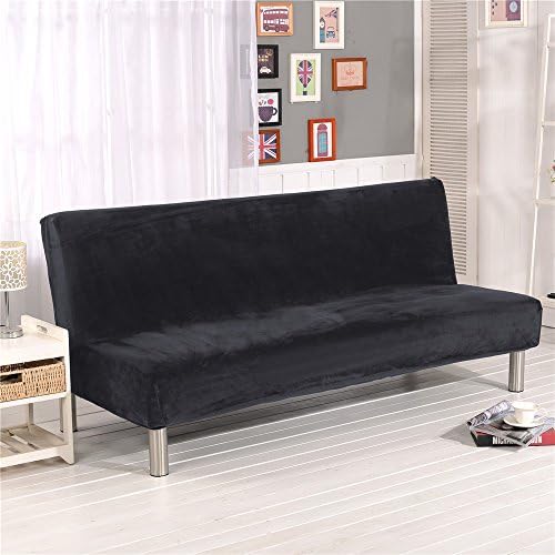 Armless Futon Cover Velvet Sofa Bed Slipcover Full Size Futon Couch Cover Without Armrests, Dark Grey