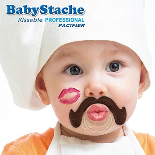 BabyStache Funny Baby Pacifier Cute Kissable Mustache Pacifier for Babies and Toddlers Unisex, BPA Free, Latex Free, Made with Silicone, Professional Brown