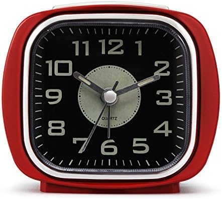 Alarm Clock,COCOMOON Analog Clock, No Ticking Analog Clock,Simple to Set ,Ascending Sounds ,With Nightlight and Snooze,Ascending Sound Alarm,Small ,Battery Powered(Red)