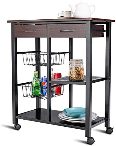 CHEFJOY Rolling Kitchen Cart Trolley Storage Island Utility Cart on Wheels Home Restaurant Dining Serving Cart with Drawers Baskets Shelf