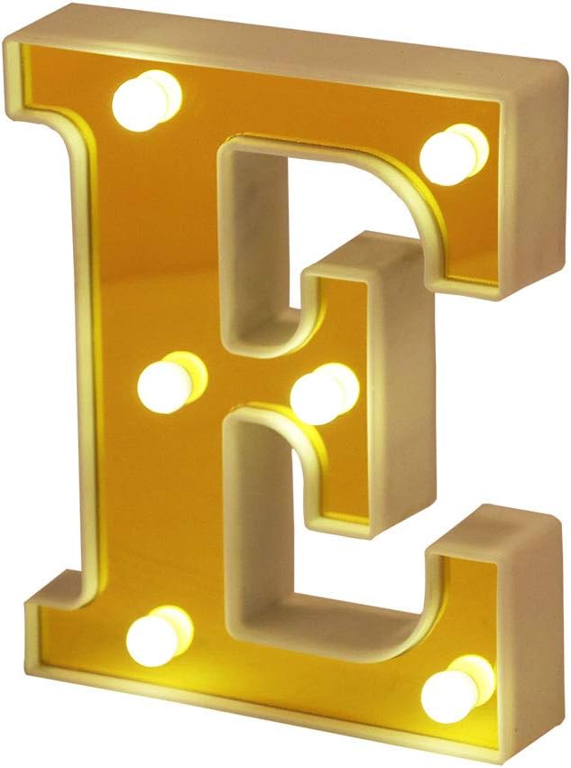 Hon Plume LED Marquee Letter Lights 26 Alphabet Light Up Letters Battery Power Golden Sign LED Wall for Home Bar Festival Christmas Lamp Night Light Birthday Party Wedding Decorative (E)