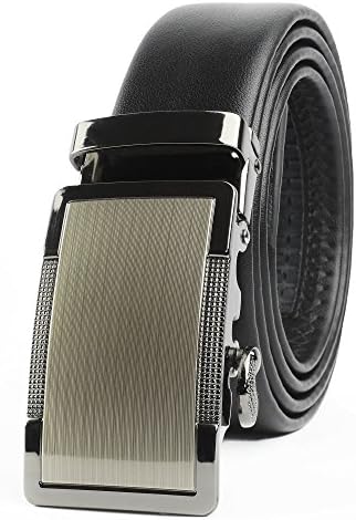 Celini Men’s Leather Ratchet Belt, Automatic Buckle,  Adjustable Belt Without Holes,  Up to 42" waist, 659 Black
