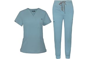 niaahinn Women's Scrub Top with Classic V-Neck & Yoga Jogger Pants Medical Nursing Uniform Set