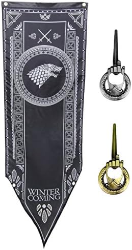 Game Of Thrones House Stark Tournament Banner With BONUS GIFT | Includes a Hand of The King Bottle Opener (Bronze)