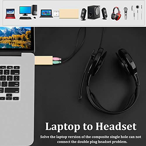 USB Audio Adapter, External USB Sound Card for PC/Mac/Laptop, Xmall USB Sound Card (Gold) - Thumbnail 3