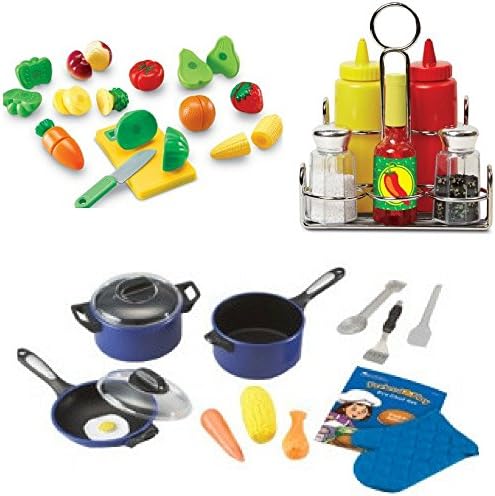 Learning Resourses Pretend & Play Sliceable Fruits & Veggies, Pro Chef & Condiments Set,