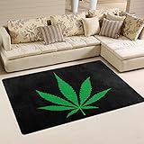 WOZO Green Marijuana Leaf Black Artwork Area Rug Rugs Non-Slip Floor Mat Doormats for Living Room Bedroom 31 x 20 inches
