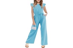 Haloumoning Girls Jumpsuit Kids Fashion Cap Sleeve Belted Wide Leg Romper One Piece Summer Outfits