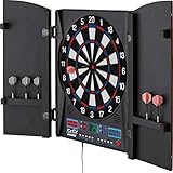 Fat Cat Electronx Electronic Dartboard, Built In Cabinet, Solo Play With Cyber Player, Dual Screen Scoreboard Display, Extended Catch Ring For Missed Darts, Classic Door Look Matches Traditional Dcor