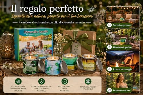 Candele Alla Citronella in Barattoli Set di Candele di Cera per Barbecue all'aperto Viaggi in Campeggio Viaggi Vacanze Patio Interno Giardino Cucina,4 Pezzi