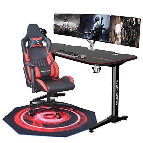 Homek Gaming Chair Floor Mat, 47" x 47" Office Computer Chair Mat | Heavy Duty Floor Protector with Non-Slip Backing, Noise Cancelling for Carpeted Hardwood Floor - Cool Red Lightning