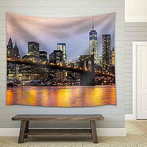Manhattan Skyline at Sunrise, New York City, USA. - Fabric Wall Tapestry Home Decor - 51x60 inches