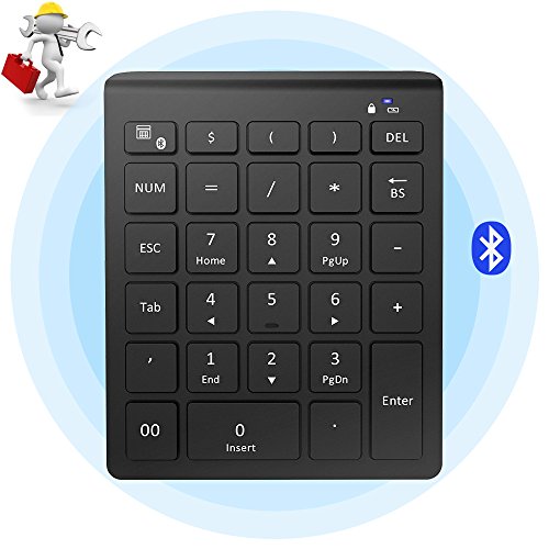 Bluetooth Numeric Keypad, Ultra-light and Versatile 28-keys Wireless number pad, Shortcuts for Smartphones, Tablet Surface Pro and More-Black