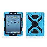 Pepkoo Ipad Mini Silicone Plastic Protective Dual Layer Shock Absorbing Kid-proof Case Built in Stand Designed for the Apple Ipad Mini / Ipad Mini 2 (Blue/Black)