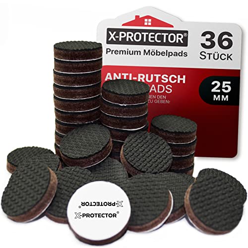 X-Protector Antirutsch Pads 36 Stück 25 Mm - Antirutsch Gummi Selbstklebend – Prämie Rutschhemmer Für Möbel - Ideal Anti-Rutsch Gummi - Dicker Möbelstopper – Antirutschpads Für Möbel &Amp; Gegenstände!