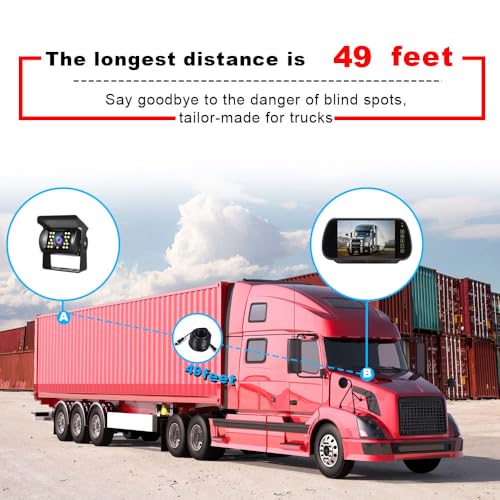 7" 4 Pin Mirror Monitor + 18 LED Night Vision Waterproof Rear View Camera with 15m Cable for Truck Caravan Trailer Motorhome 12V-24V