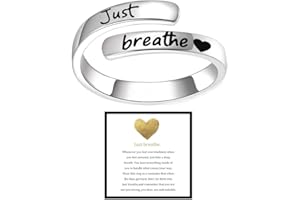 Angyape Just Breathe Ring For Women, Adjustable Inspirational Heart Rings Stainless Steel Spiral Wrap Twist Healing Rings To 